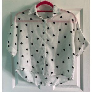 Polka Dot White Button Up Blouse Women's Small